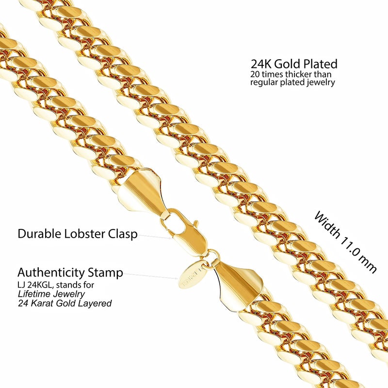 LIFETIME JEWELRY 11mm Cuban Link Miami Curb Chain Necklace for Men Women Diamond Cut 24k Real Gold Plated (22 inches, Gold) - Image 4